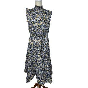 Aqua Floral Tiered High Neck Dress XL